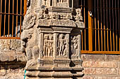 The great Chola temples of Tamil Nadu - The Airavatesvara temple of Darasuram. Details of the pillars of the prakara-wall surrounding the temple. 